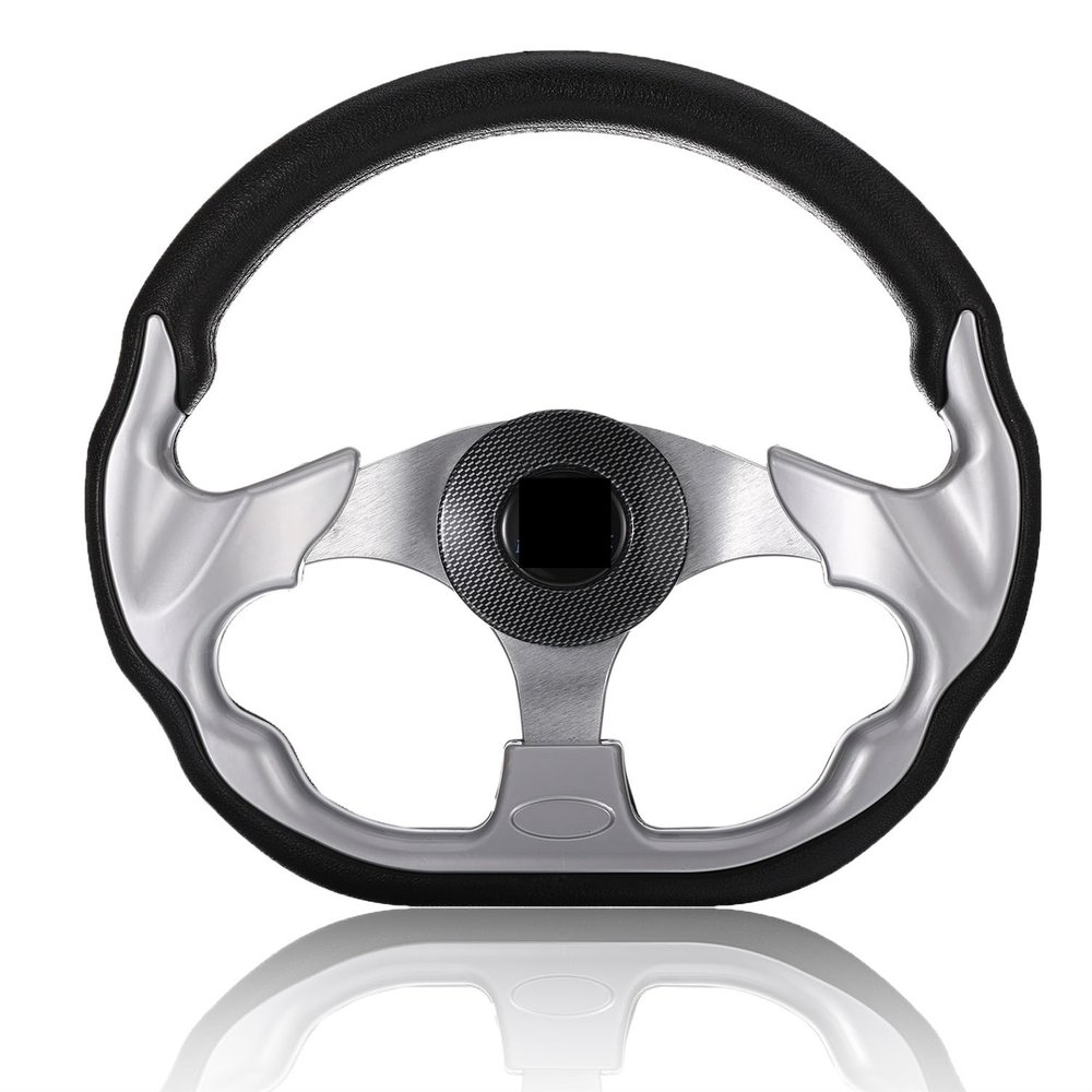 UNKOMN Boat Rudder Boat Steering Wheel Alloy 3 Spokes Non-Directional PU Foam Grip Anti-Rust Helm Accessories Hardware with Center Cap Steering Wheels (Color : Silver)