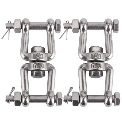 Stainless Steel Swivel Shackle M8  304 Marine Grade Double Ended Swivel Eye Hook for Boat Anchor Chain, Corrosion Resistant, Heavy Duty Anchoring Hardware (2 Pack)