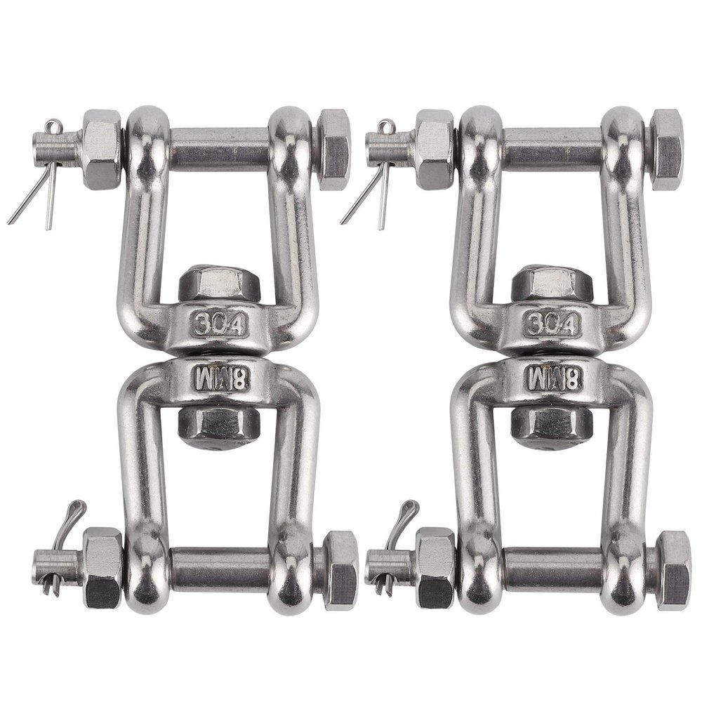 Stainless Steel Swivel Shackle M8  304 Marine Grade Double Ended Swivel Eye Hook for Boat Anchor Chain, Corrosion Resistant, Heavy Duty Anchoring Hardware (2 Pack)