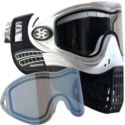 PaintballBodyBags Empire E-Flex Paintball Mask/Goggle White/Black with 2 Quick Change Thermal Lenses (Blue Mirror)