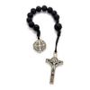 Catholic Prayer Pocket Rosary Saint Benedict Medal Black Lava Beads San Benito Tenner Open Style One Decade Rosary view 2