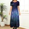 Blue Purple Galaxy Women's Summer Casual Short Sleeve Maxi Dress Crew Neck Printed Long Dresses 4XL view 2