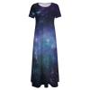Blue Purple Galaxy Women's Summer Casual Short Sleeve Maxi Dress Crew Neck Printed Long Dresses 4XL view 3