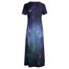 Blue Purple Galaxy Women's Summer Casual Short Sleeve Maxi Dress Crew Neck Printed Long Dresses 4XL view 4