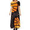 Orange Monarch Butterfly Wings Women's Summer Casual Short Sleeve Maxi Dress Crew Neck Printed Long Dresses L view 1