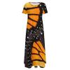 Orange Monarch Butterfly Wings Women's Summer Casual Short Sleeve Maxi Dress Crew Neck Printed Long Dresses L view 3