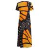Orange Monarch Butterfly Wings Women's Summer Casual Short Sleeve Maxi Dress Crew Neck Printed Long Dresses L view 4