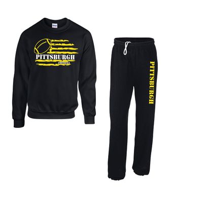 Pure Creative Apparel American Flag Custom Football Fan Pittsburgh Sweatpant Sweatshirt Set (Small)