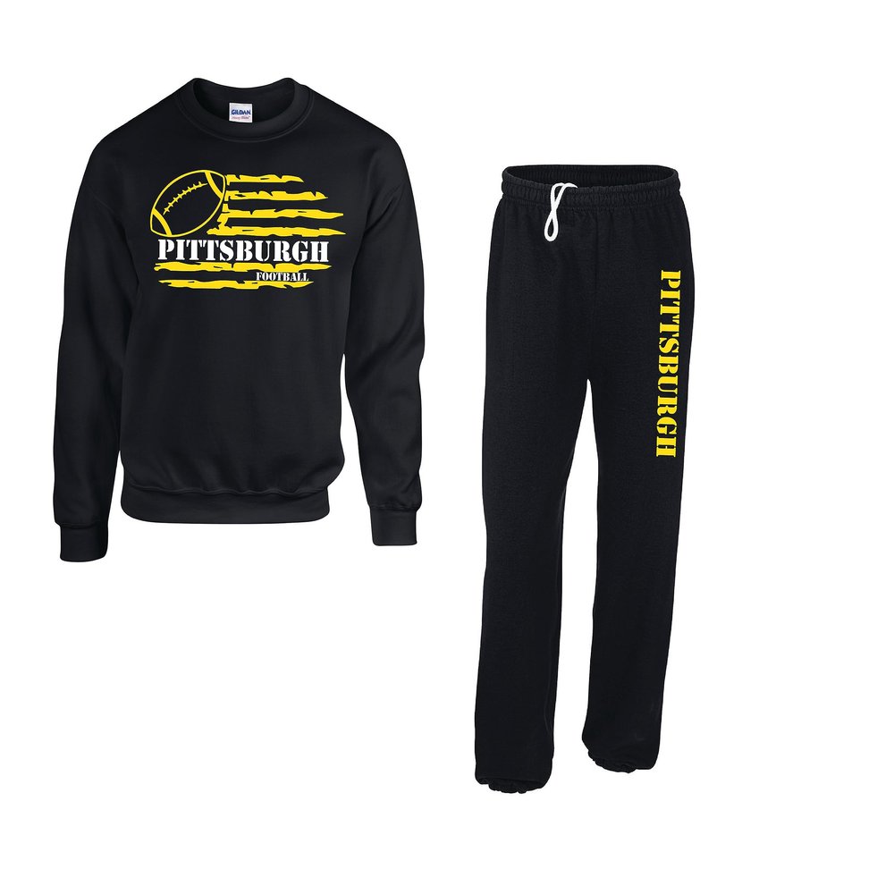 Pure Creative Apparel American Flag Custom Football Fan Pittsburgh Sweatpant Sweatshirt Set (Small)