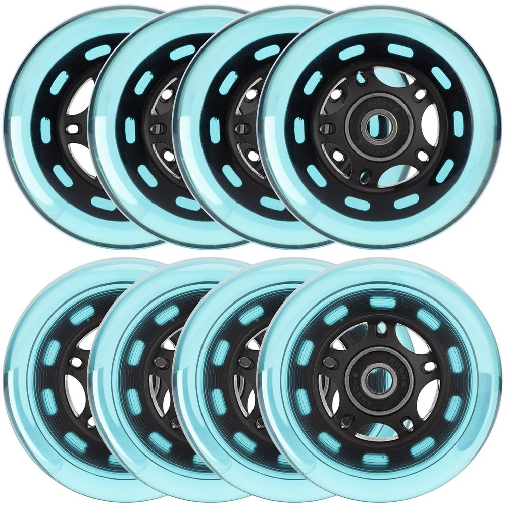 HeyZomm Inline Skate Wheels Outdoor & Indoor Inline Skate Replacement Wheels 85a Roller Hockey Wheels w/Bearings ABEC-9 & Floating Spacers, 64mm 70mm 72mm 76mm 80mm 84mm 90mm Dia, 8-Pack (70mm, Blue)