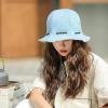 Women Cotton Bucket Hat Double-Side-Wear Reversible Drawstring Sun Hat UPF 50 Packable Summer Travel Beach Sun Hat Light-Blue Biege view 2