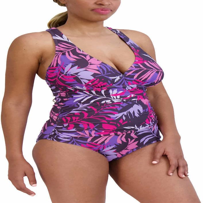 Eddie Bauer Womens Midweight Ruched Shaping One Piece Swimsuit (Small, Palm Leaves)