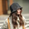 Women Cotton Bucket Hat Double-Side-Wear Reversible Drawstring Sun Hat UPF 50 Packable Summer Travel Beach Sun Hat Black Khaki view 2