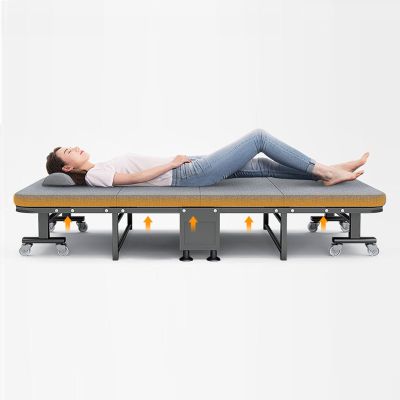 Portable Folding Camping Cot, four fold Sleeping Cots Bed, thickened wooden Reclining Chaise, 6-speed head adjustment, folding bed with 8 universal wheels for Home, Office Nap and Outdoor ( Size : 190