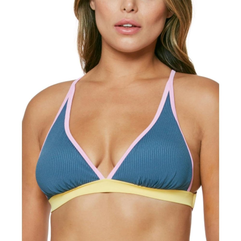 Jessica Simpson Womens Colorblock X-Back Bikini Swim top Navy M