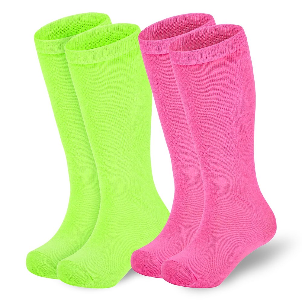 American Trends Neon Green Hot Pink Soccer Socks Kids Toddler Youth Football Boys Baseball Socks Softball Knee High Socks Girls 4-6 years 2t-3t