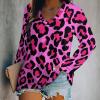 Pink Leopard Print Women's V Neck Long Sleeve T-Shirt Casual Print Graphic Tee Tops 2XL view 2