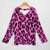 Pink Leopard Print Women's V Neck Long Sleeve T-Shirt Casual Print Graphic Tee Tops 2XL view 3