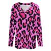 Pink Leopard Print Women's V Neck Long Sleeve T-Shirt Casual Print Graphic Tee Tops 2XL view 4