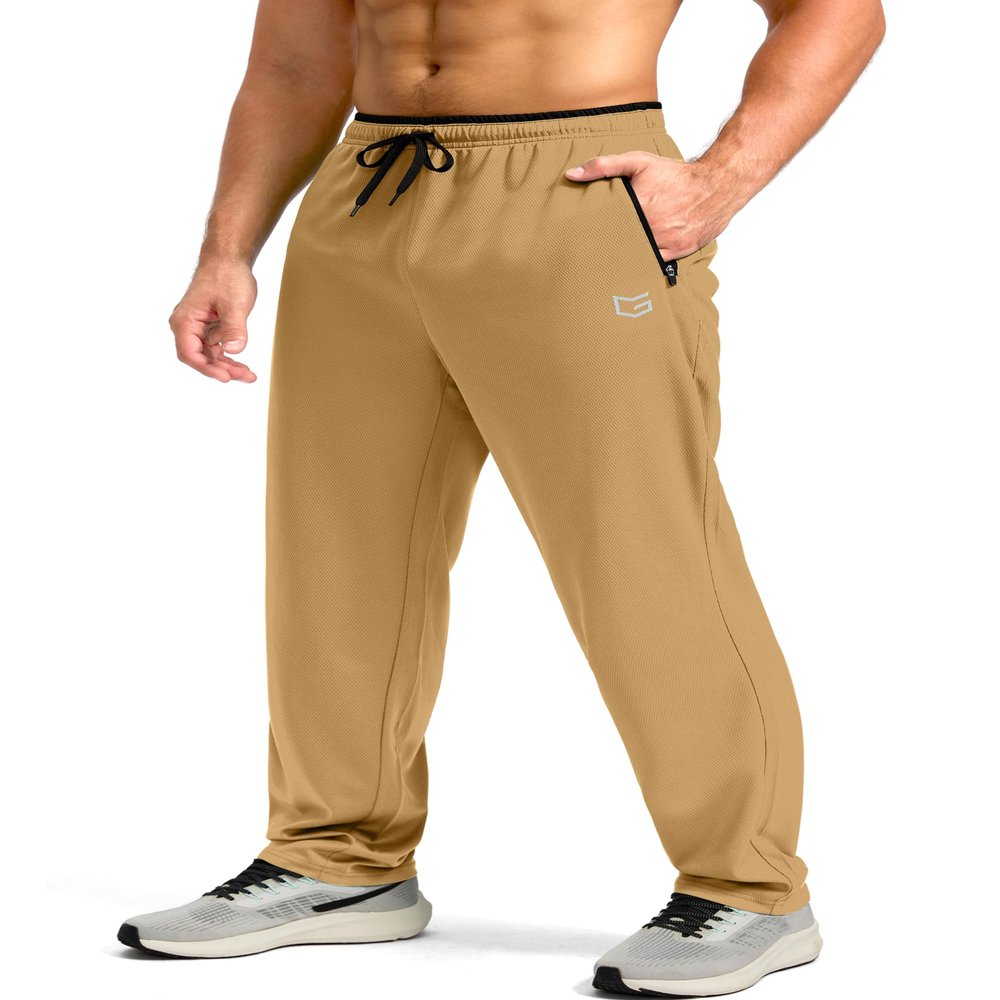 G Gradual Men's Sweatpants Mesh Lightweight with Zip Pockets Breathable Quick Dry Athletic Pants for Workout Running (Khaki, Medium)