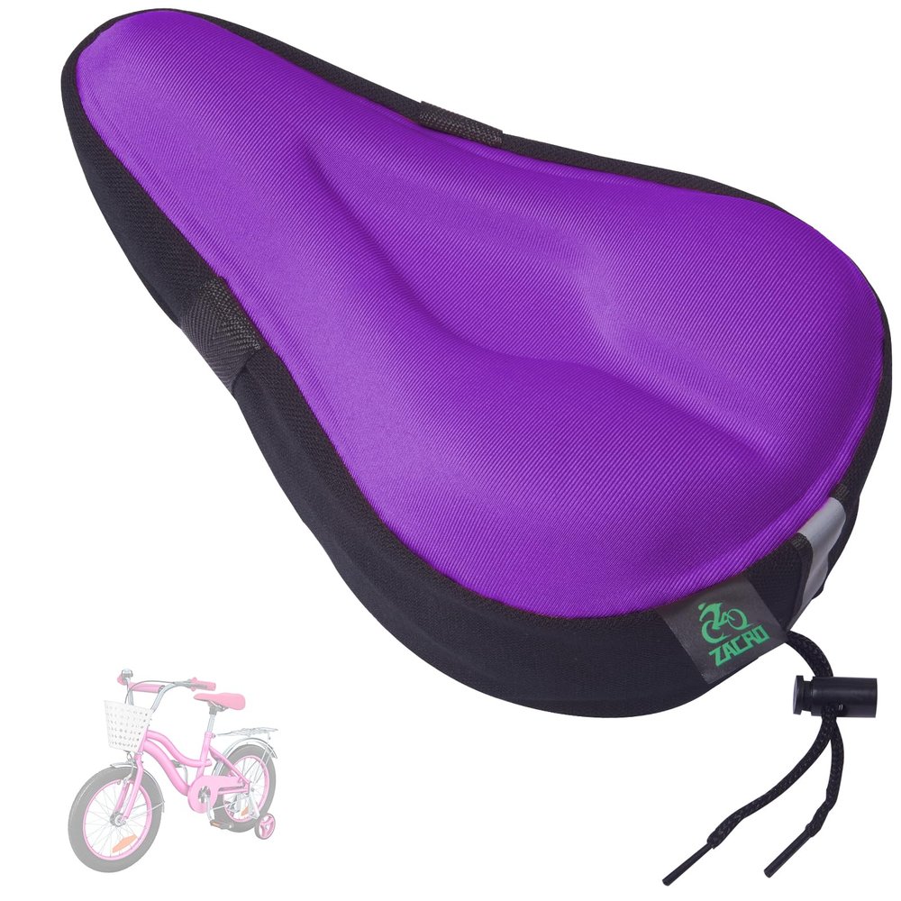 Zacro Gel Kids Bike Seat Cushion Cover for Boys & Girls, Anti-Slip Bike Seat Cover for Toddler, Breathable & Extra Soft Memory Foam Child Bicycle Saddle Padded with Reflective Strip, 9"x6"