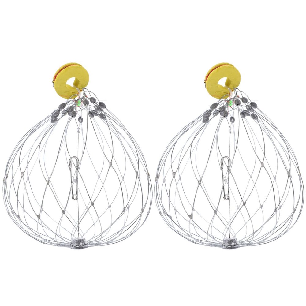 Hemoton 2pcs Reusable Crab Cage Steel Wire Mesh Convenient Crab for Sea Fishing Lightweight Design for Catching and Shrimp Includes Bait Pin and Counterweight Drop