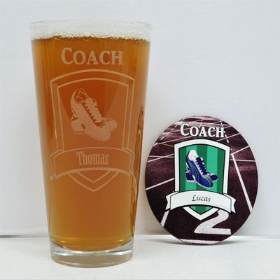 Track Glass and Coaster Set, Track Coach/Assistant Coach or Player Personalized Glass and Coaster Set (11 oz Rock's Glass, Assistant Coach)