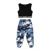 lontakids Girls Hip Hop Clothes 2 Piece Outfits Crop Tops Camouflage Jogger Pants Set Jazz Street Dancewear (12-14,blue) view 2