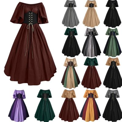 Victorian Dress for Women Medieval Renaissance Dresses with Corset Flare Sleeve Vintage Long Under Dress with Corset