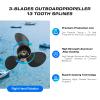 VQPROPs OEM Boat Propeller 12 1/4x15 Aluminum Prop Fit BRP Johnson Evinrude OMC Stern Drive 40-75 HP Outboard Motor 13 Spline Tooth Parts No.778774 RH view 4