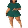 Doweha Short Sets Women 2 Piece Outfits Cute Summer Two Piece Outfits Dressy Short Sleeve Top Crew Neck Shirt And Shorts Lounge Sets Romper Dark Green 3XL view 1
