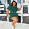Doweha Short Sets Women 2 Piece Outfits Cute Summer Two Piece Outfits Dressy Short Sleeve Top Crew Neck Shirt And Shorts Lounge Sets Romper Dark Green 3XL view 2