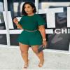 Doweha Short Sets Women 2 Piece Outfits Cute Summer Two Piece Outfits Dressy Short Sleeve Top Crew Neck Shirt And Shorts Lounge Sets Romper Dark Green 3XL view 3