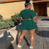 Doweha Short Sets Women 2 Piece Outfits Cute Summer Two Piece Outfits Dressy Short Sleeve Top Crew Neck Shirt And Shorts Lounge Sets Romper Dark Green 3XL view 4