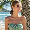 Met-edianger Light Green Statement Earrings Rhinestone Clip on Earrings Crystal Non Pierced Drop Dangle Earrings for Women view 3