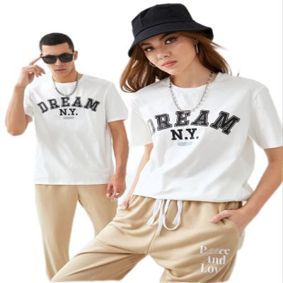 1pc Letter Graphic Round Neck Tee (Color : White, Size : X-Large)