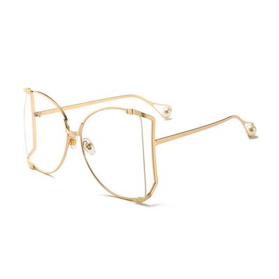 XLUMIO Vintage Oversized Metal Hollow Sunglasses Women Pearl Sun Glasses Female Color Shades,Transparent 1,one size