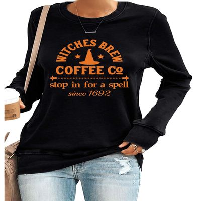 MOGUI Witches Brew Shirt Vintage Halloween Sweaters For Women Loose Witches Brew Sweatshirt Casual Witches Brew Coffee Co Shirt Halloween Sweatshirt Hoodie Pullover Plus Size Sweatshirt For Women