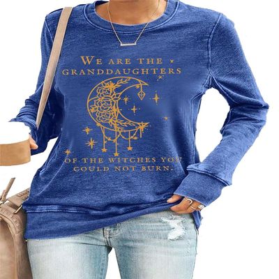 MOGUI We Are The Granddaughters Of The Witches You Couldn'T Burn Sweatshirt We Are The Granddaughters Of The Witches Tank Crewneck Long Sleeve Shirt Loose Plus Size Xl Vintage Fun Graphic T Blue