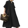 Akivide Women's Summer Casual Cotton Linen Dress 3/4 Sleeve V Neck A-Line Dresses Loose Solid Color Maxi Dress view 1