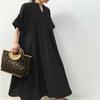 Akivide Women's Summer Casual Cotton Linen Dress 3/4 Sleeve V Neck A-Line Dresses Loose Solid Color Maxi Dress view 2