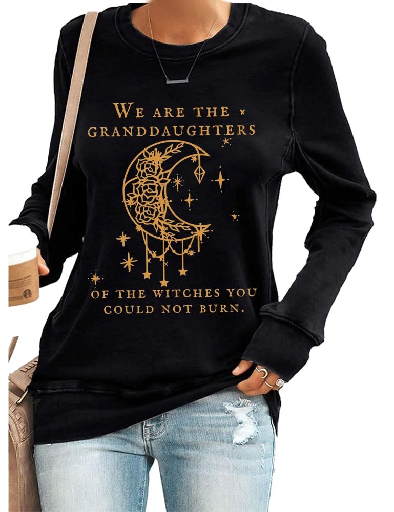 MOGUI We Are The Granddaughters Of The Witches Tank Witch Shirt Vintage We Are The Granddaughters Of The Witches You Couldnt Burn Pullover Sweatshirt Plus Size 3Xl Fun Graphic Black