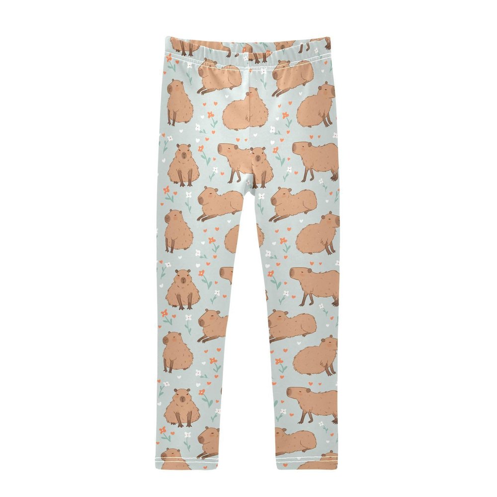 Aflyko Girls' Leggings Capybara Flower Big Kids Athletic Pants Dance Tights Yoga Ballet Comfortable Soft Everyday Wear 9-10T