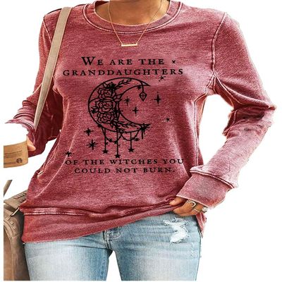 MOGUI We Are The Granddaughters Of The Witches You Couldn'T Burn Sweatshirt We Are The Granddaughters Of The Witches Tank Crewneck Long Sleeve Shirt Loose Plus Size Xl Vintage Fun Graphic T Pink