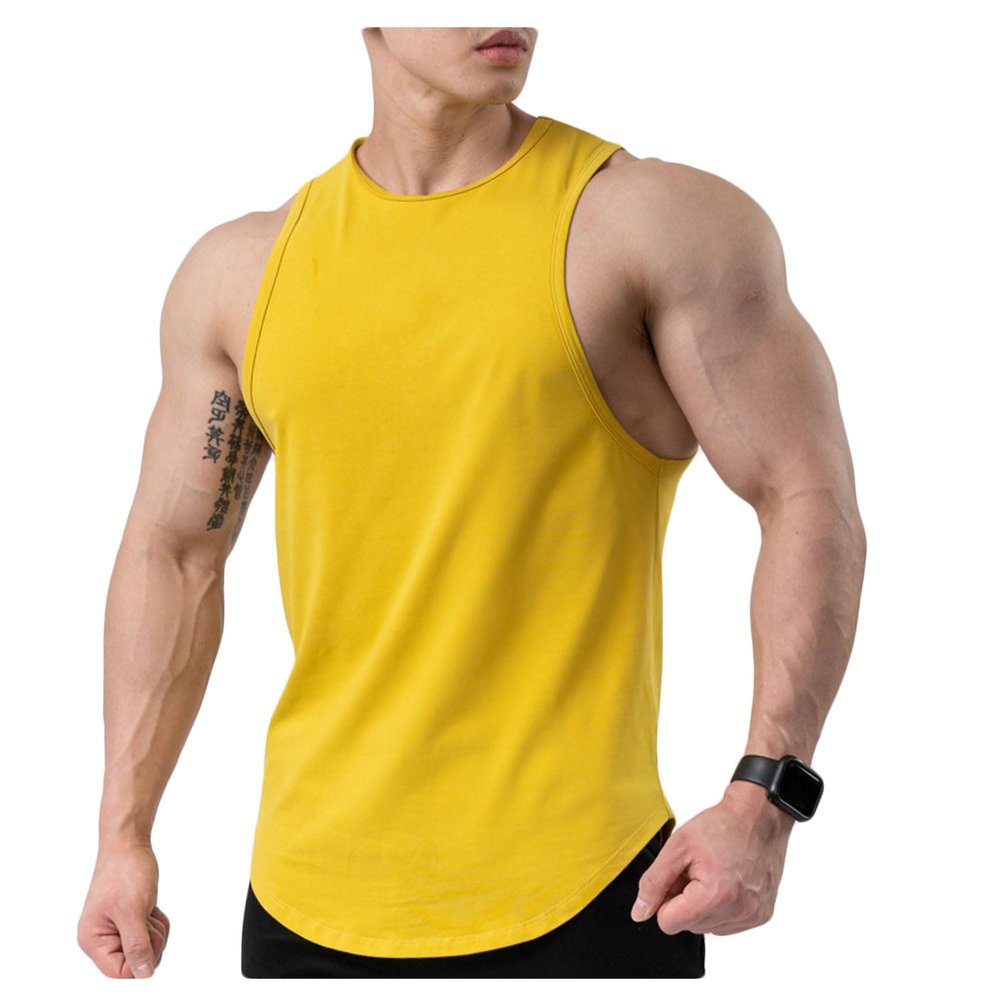 Dressnu Men's Tank Top Solid Color Breathable Training Slim Fit Elastic Sleeveless Yellow M