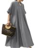 Akivide Women's Summer Casual Cotton Linen Dress 3/4 Sleeve V Neck A-Line Dresses Loose Solid Color Maxi Dress view 1