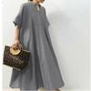 Akivide Women's Summer Casual Cotton Linen Dress 3/4 Sleeve V Neck A-Line Dresses Loose Solid Color Maxi Dress view 2