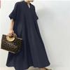 Akivide Women's Summer Casual Cotton Linen Dress 3/4 Sleeve V Neck A-Line Dresses Loose Solid Color Maxi Dress view 2