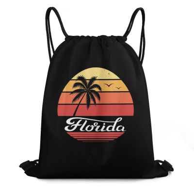 Florida Sunset Palm Drawstring Backpack Bags Sack Pack Cinch Tote String Bag Gym Bag for Yoga Sport Traveling