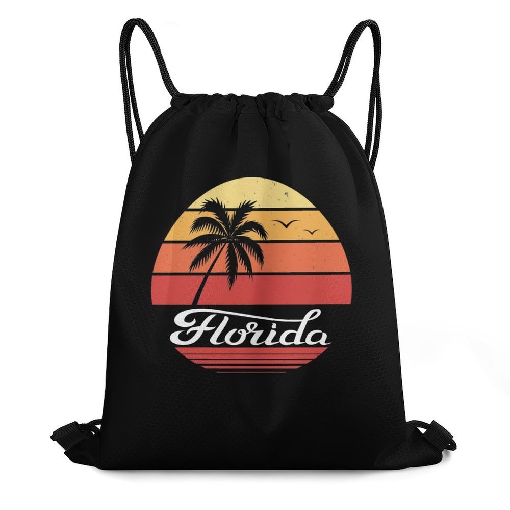 Florida Sunset Palm Drawstring Backpack Bags Sack Pack Cinch Tote String Bag Gym Bag for Yoga Sport Traveling